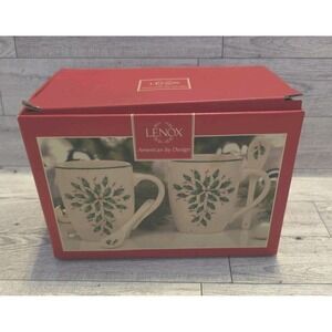 Lenox Holiday Holly Mug Set w Spoon Winter Greetings Christmas China